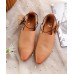 Casual Pointed Toe Flat Shoes For Women Pink Brown Cowhide Leather