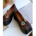 Coffee Flat Feet Shoes Platform Cowhide Leather Unique Floral Flat Shoes