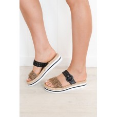 Aiden Leopard Leather Platform Slide