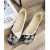 Black Print Linen Fabric Stylish Splicing Flats