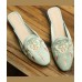 Comfy Light Green Embroideried Pearl Cotton Fabric Slide Sandals