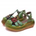 Green Cowhide Leather Buckle Strap Platform Sandals